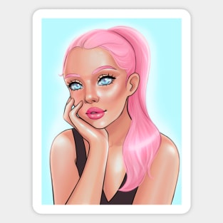Pink Lips Pink Hair Girl Magnet